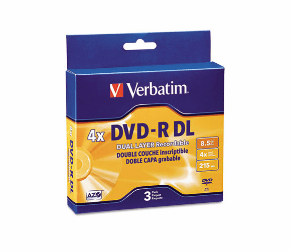 VER95165 Dual-Layer DVD-R Discs, 8.5GB, 4x, w/Jewel Cases, 3/Pack, Silver By VERBATIM CORPORATION