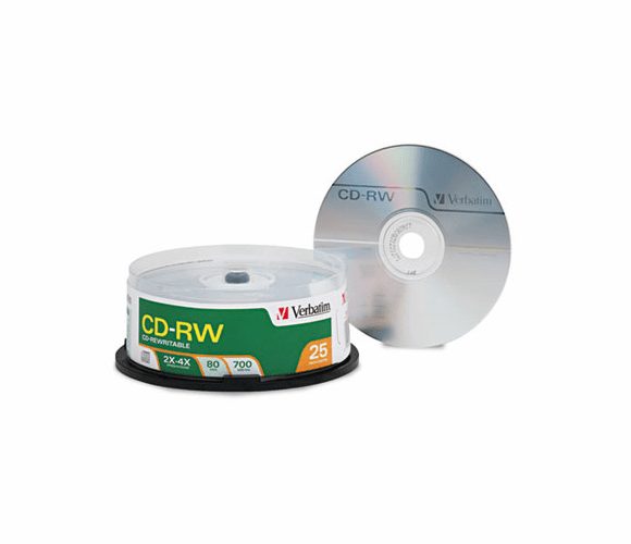 VER95169 CD-RW Discs, 700MB/80min, 4X, Spindle, Matte Silver, 25/Pack By VERBATIM CORPORATION