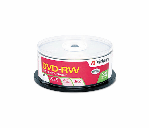 VER95179 DVD-RW Discs, 4.7GB, 2x, Spindle, 30/Pack By VERBATIM CORPORATION