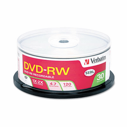 VER95179 DVD-RW Discs, 4.7GB, 2x, Spindle, 30/Pack By VERBATIM CORPORATION