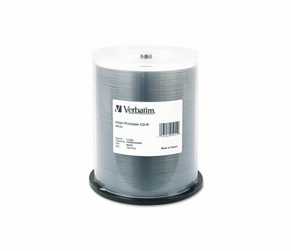VER95251 CD-R, 52x, 700MB, Inkjet Printable, White, 100/Spindle By VERBATIM CORPORATION