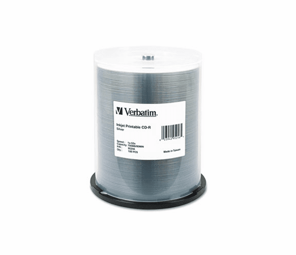 VER95256 CD-R, 52x, 700MB, Inkjet Printable, Silver, 100/Spindle By VERBATIM CORPORATION