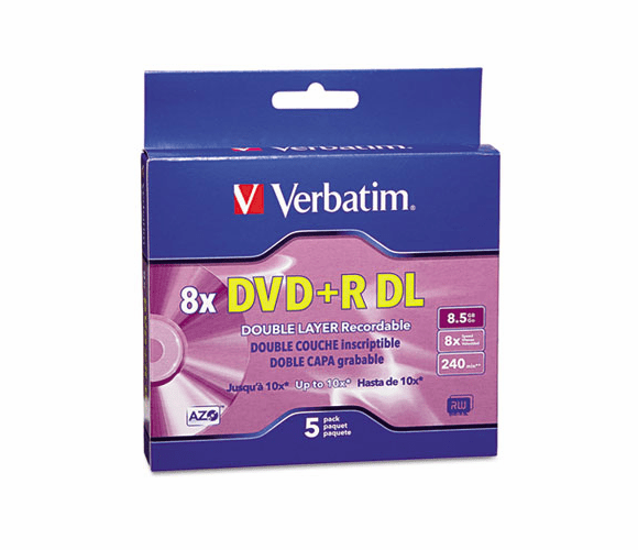 VER95311 Dual-Layer DVD+R Discs, 8.5GB, 8x, w/Jewel Cases, 5/Pack, Silver By VERBATIM CORPORATION