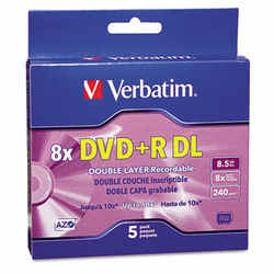 VER95311 Dual-Layer DVD+R Discs, 8.5GB, 8x, w/Jewel Cases, 5/Pack, Silver By VERBATIM CORPORATION
