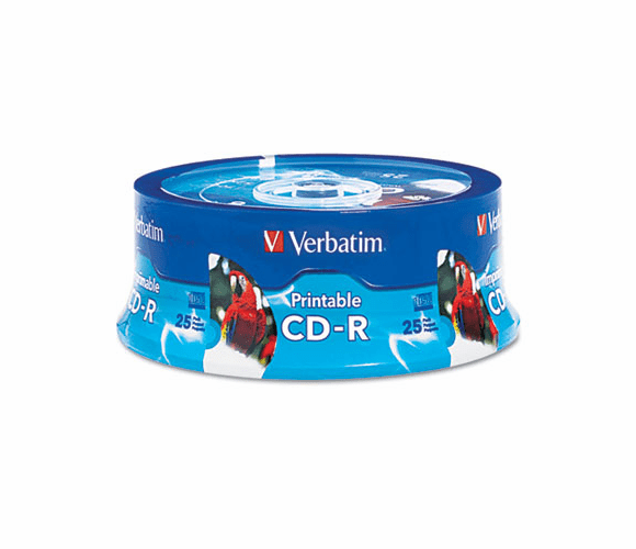 VER96189 Hub Inkjet Printable CD-R Discs, 700MB/80min, 52x, White, 25/Pack By VERBATIM CORPORATION