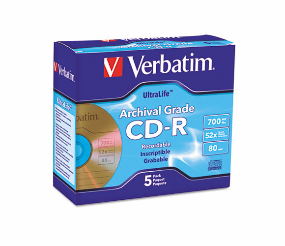 VER96319 CD-R Archival Grade Disc, 700MB, 52x, w/Jewel Case, Gold, 5/Pack By VERBATIM CORPORATION