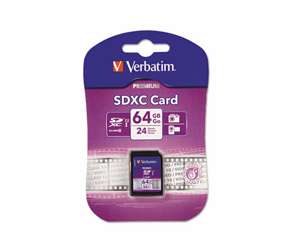 VER97466 Premium/Video SDXC Memory Card, Class 10, 64GB, Blue By VERBATIM CORPORATION