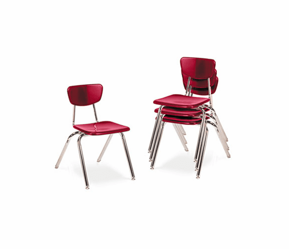 VIR301670 3000 Series Classroom Chairs, 16" Seat Height, Red, 4/Carton By VIRCO, INC.