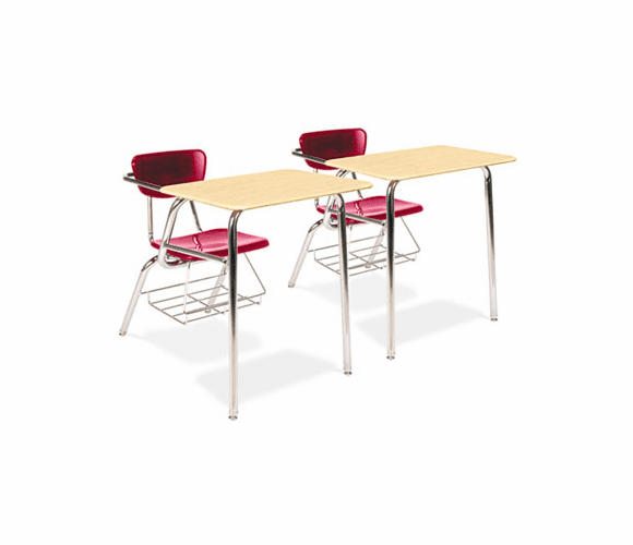 VIR3400BR7038 3400 Series Chair Desk, 22-3/4w x 35-3/4d x 29-1/4h, Fusion Maple/Red, 2/Carton By VIRCO, INC.