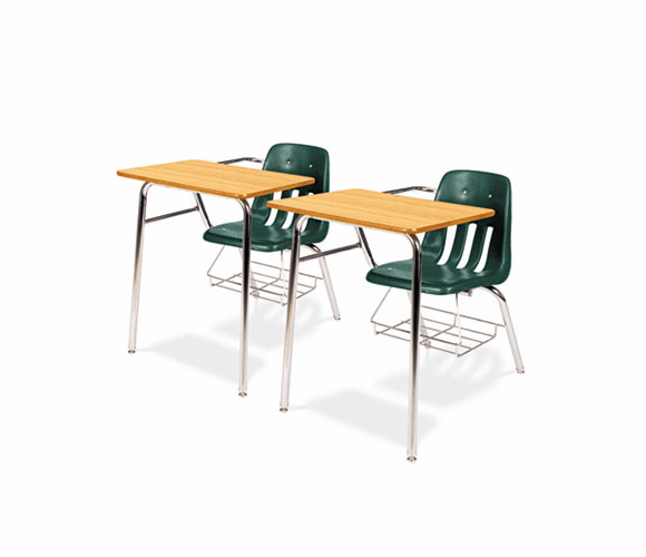 VIR9400BR75084 9400 Series Chair Desk, 21w x 33-1/2d x 30h, Medium Oak/Forest Green, 2/Carton By VIRCO, INC.