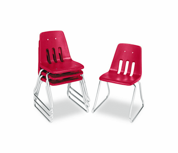 VIR961870 9600 Classic Series Classroom Chairs, 18" Seat Height, Red/Chrome, 4/Carton By VIRCO, INC.