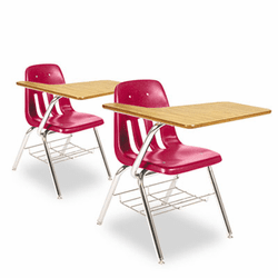 VIR9700BR70084 9700 Series Chair Desk, 18-3/4w x 31d x 30-1/2h, Medium Oak/Red, 2/Carton By VIRCO, INC.