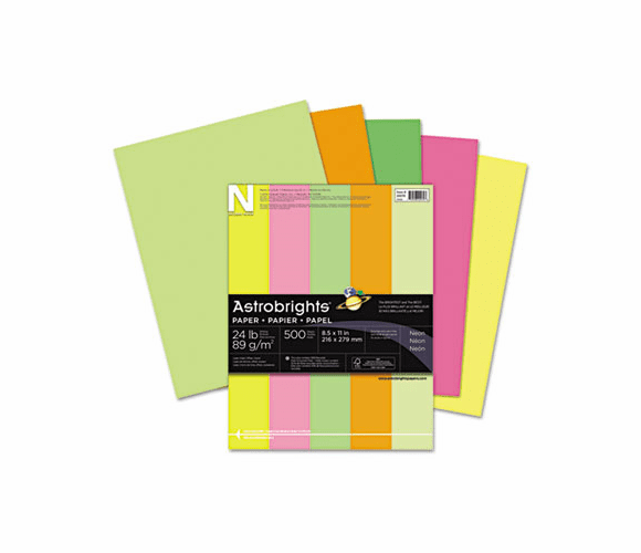 WAU20270 Astrobrights Colored Paper, 24lb, 8-1/2 x 11, Neon Assortment, 500 Sheets/Ream By WAUSAU PAPERS