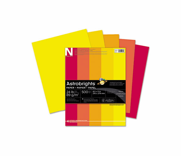 WAU20272 Astrobrights Colored Paper, 24lb, 8-1/2 x 11, Warm Assortment, 500 Sheets/Ream By WAUSAU PAPERS