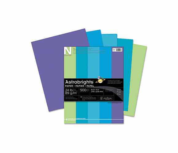 WAU20274 Astrobrights Colored Paper, 24lb, 8-1/2 x 11, Cool Assortment, 500 Sheets/Ream By WAUSAU PAPERS