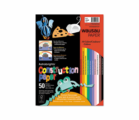 WAU20600 Astrobrights Construction Paper, 72-lb., 9 x 12, Assorted, 50 Sheets/Pack By WAUSAU PAPERS