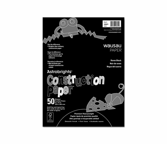 WAU20601 Astrobrights Construction Paper, 72-lb., 9 x 12, Raven Black, 50 Sheets/Pack By WAUSAU PAPERS