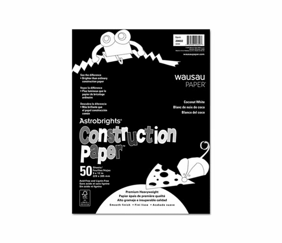 WAU20602 Astrobrights Construction Paper, 72-lb., 9 x 12, Coconut White, 50 Sheets/Pack By WAUSAU PAPERS