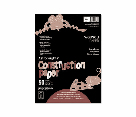 WAU20603 Astrobrights Construction Paper, 72-lb., 9 x 12, Grizzly Brown, 50 Sheets/Pack By WAUSAU PAPERS