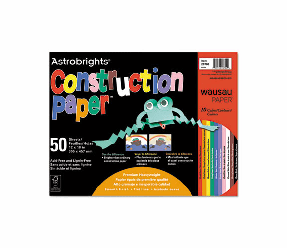 WAU20700 Astrobrights Construction Paper, 72-lb., 12 x 18, Assorted, 50 Sheets/Pack By WAUSAU PAPERS