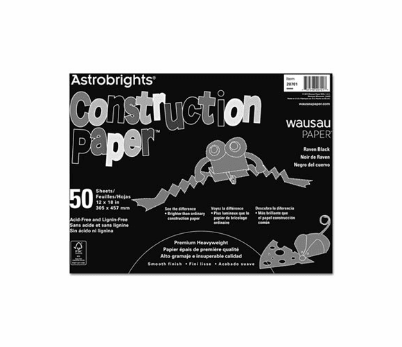 WAU20701 Astrobrights Construction Paper, 72-lb., 12 x 18, Raven Black, 50 Sheets/Pack By WAUSAU PAPERS
