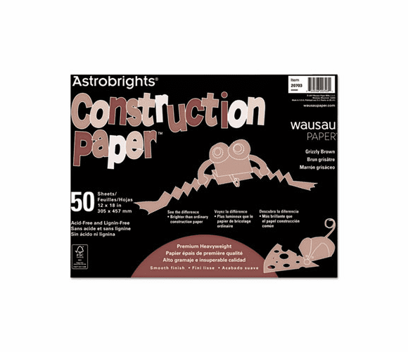 WAU20703 Astrobrights Construction Paper, 72-lb., 12 x 18, Grizzly Brown, 50 Sheets/Pack By WAUSAU PAPERS