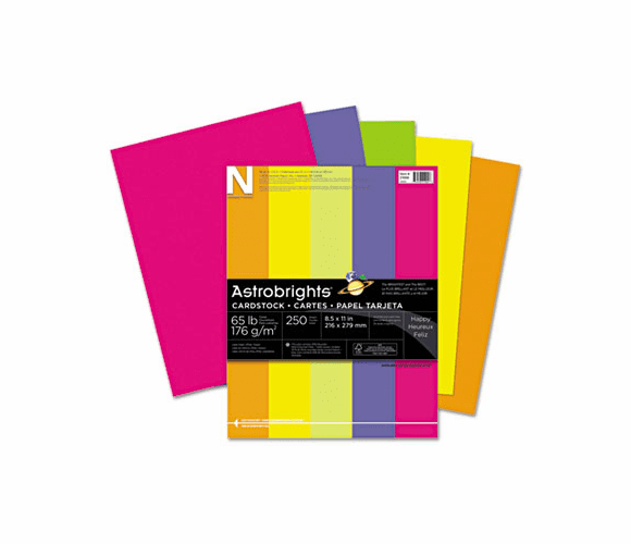 WAU21004 Astrobrights Colored Card Stock, 65 lbs., 8-1/2 x 11, Assorted, 250 Sheets By WAUSAU PAPERS