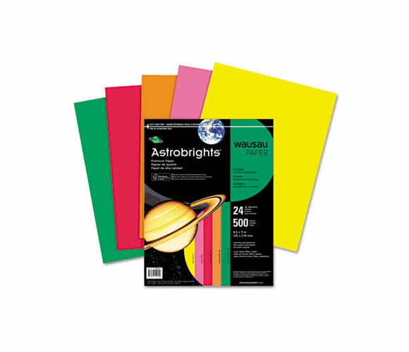 WAU21224 Astrobrights Colored Paper, 24lb, 8-1/2 x 11, Assortment, 500 Sheets/Ream By WAUSAU PAPERS