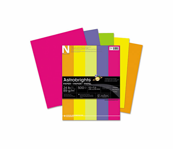 WAU21289 Astrobrights Colored Paper, 24lb, 8-1/2 x 11, Assorted, 500 Sheets/Ream By WAUSAU PAPERS