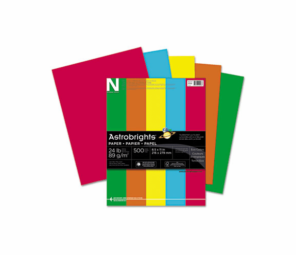 WAU22226 Astrobrights Eco Brights Colored Paper, 24lb, 8-1/2 x 11, Assorted, 500 Shts/Rm By WAUSAU PAPERS