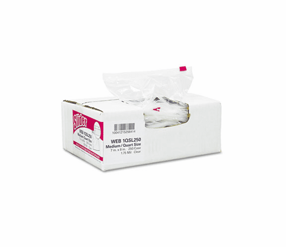 WBI1QSL250 Slider Storage Bags, 1qt., 7 x 8, 1.75 mil, Clear, 250/Carton By WEBSTER INDUSTRIES