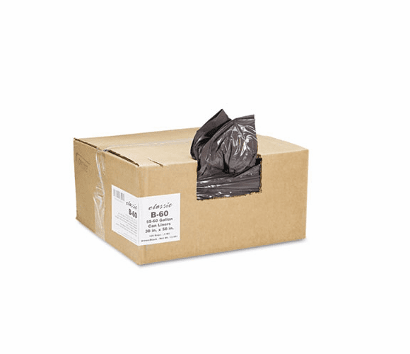WBIB60 2-Ply Low-Density Can Liners, 55-60gal, .8 mil, 38x58 Black, 100/Carton By WEBSTER INDUSTRIES