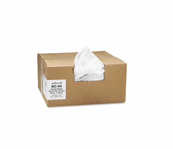 WBIBC60 Clear Low-Density Can Liners, 55-60 gal, .8 mil, 38 x 58, Clear, 100/Carton By WEBSTER INDUSTRIES
