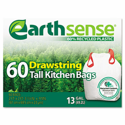 WBIGES6DK60 Recycled Can Liners, 13 gal, .9 mil, 24 1/2 x 27 3/8, White, 60 Bags/Pack By WEBSTER INDUSTRIES