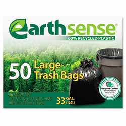 WBIGES6TL50 Recycled Can Liners, 33 gal, . 7 mil, 32.5 x 40, Black, 50 Bags/Box By WEBSTER INDUSTRIES