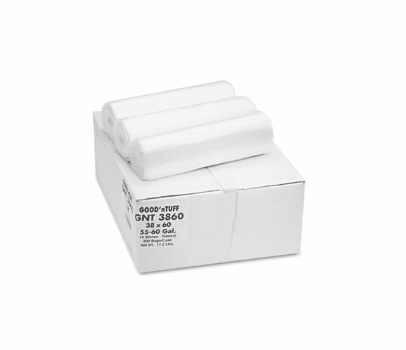 WBIGNT3860 High Density Waste Can Liners, 55-60 gal, 12 mic, 38 x 58, Natural, 200/Carton By WEBSTER INDUSTRIES
