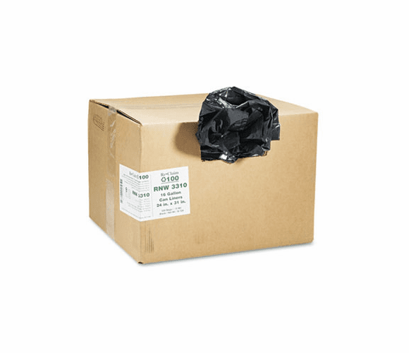 WBIRNW3310 Recycled Can Liners, 16 gal, .65 mil, 24 x 31, Black, 500/Carton By WEBSTER INDUSTRIES