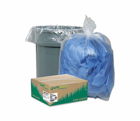 WBIRNW4615C Clear Recycled Can Liners, 40-45 gal, 1.5 mil, Clear, 100 per Carton By WEBSTER INDUSTRIES
