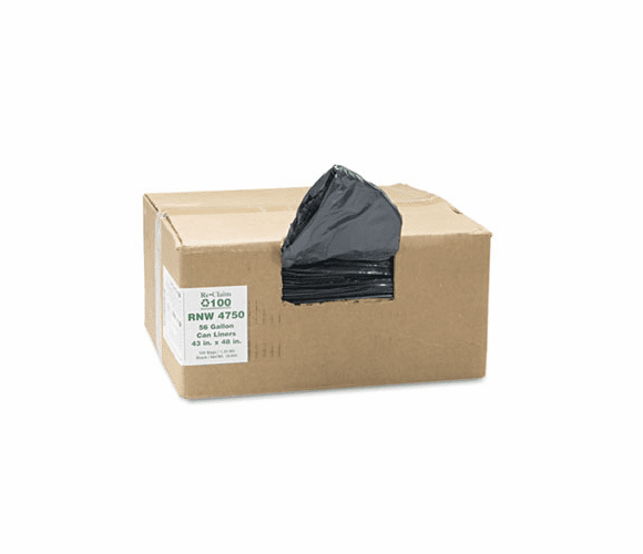 WBIRNW4750 Recycled Can Liners, 56 gal, 1.25 mil, 43 x 48, Black, 100/Carton By WEBSTER INDUSTRIES