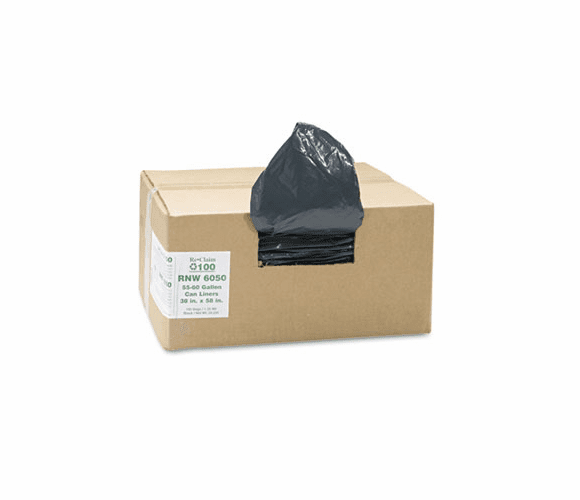 WBIRNW6050 Recycled Can Liners, 55-60 gal, 1.25 mil, 38 x 58, Black, 100/Carton By WEBSTER INDUSTRIES