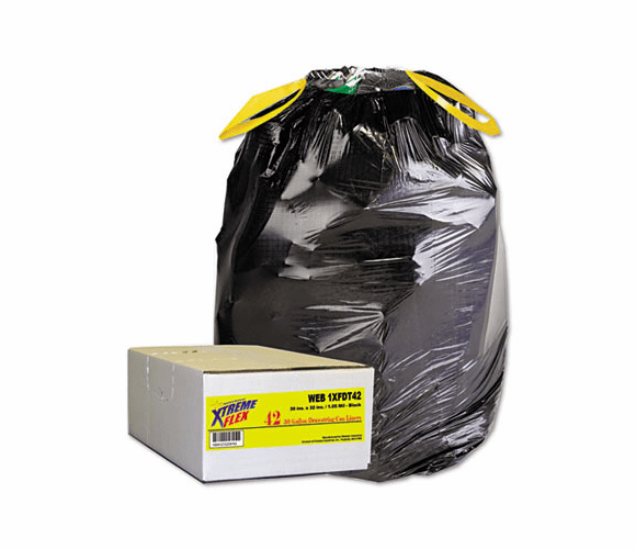 WBIWEB1XFDT42 Drawstring Can Liners, 30 Gallon, 1.05 mil, Black, 42/Carton By WEBSTER INDUSTRIES