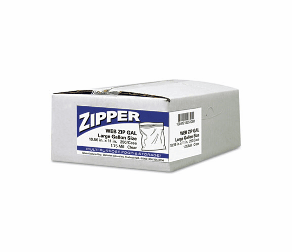 WBIZIPGAL Resealable Clear Plastic Storage Bags, 1 gal, 1.75 mil,10.5 x 11, Clear, 250/Box By WEBSTER INDUSTRIES
