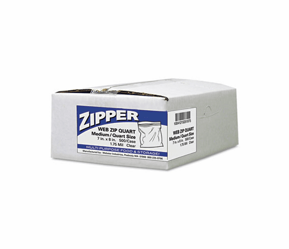 WBIZIPQUART Resealable Clear Plastic Storage Bags, 1 quart, 1.75 mil, 7 x 8, Clear, 500/Box By WEBSTER INDUSTRIES