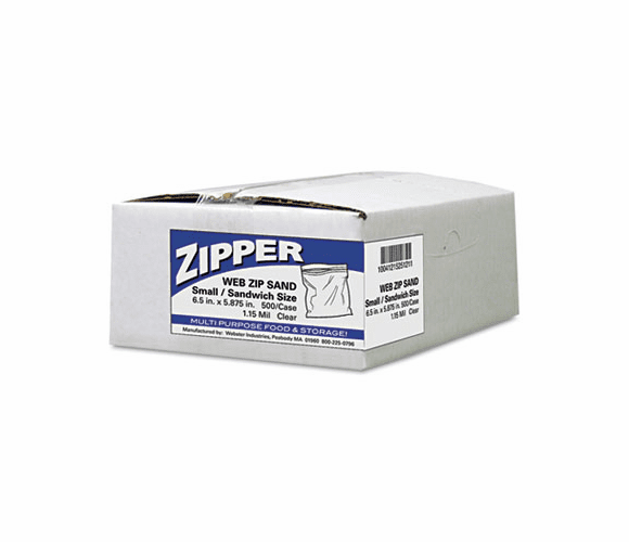 WBIZIPSAND Recloseable Zipper Seal Sandwich Bags, 1.15 mil, 6.5 x 5.875, Clear, 500/Box By WEBSTER INDUSTRIES
