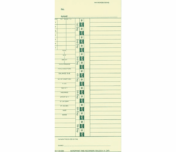 Weekly Time Cards for Side Printers 1 Sided (1000) By Acroprint