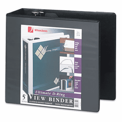 WLJ38550B Heavy-Duty D-Ring Vinyl View Binder, 5" Capacity, Black By WILSON JONES CO.