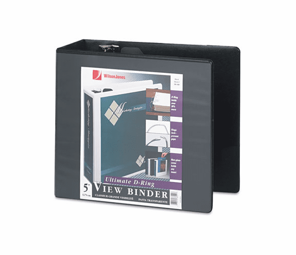 WLJ38550B Heavy-Duty D-Ring Vinyl View Binder, 5" Capacity, Black By WILSON JONES CO.