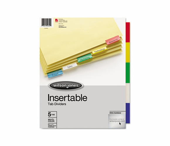 WLJ54309 Single-Sided Reinforced Insertable Index, Multicolor 5-Tab, Letter, Buff, 5/Set By WILSON JONES CO.