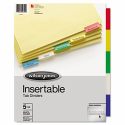 WLJ54309 Single-Sided Reinforced Insertable Index, Multicolor 5-Tab, Letter, Buff, 5/Set By WILSON JONES CO.
