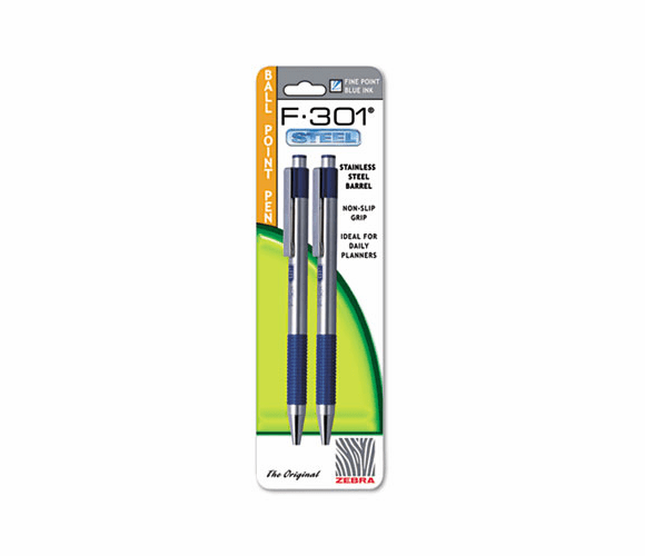 ZEB27122 F-301 Retractable Ballpoint Pen, Blue In, Fine, 2 per Pack By ZEBRA PEN CORP.